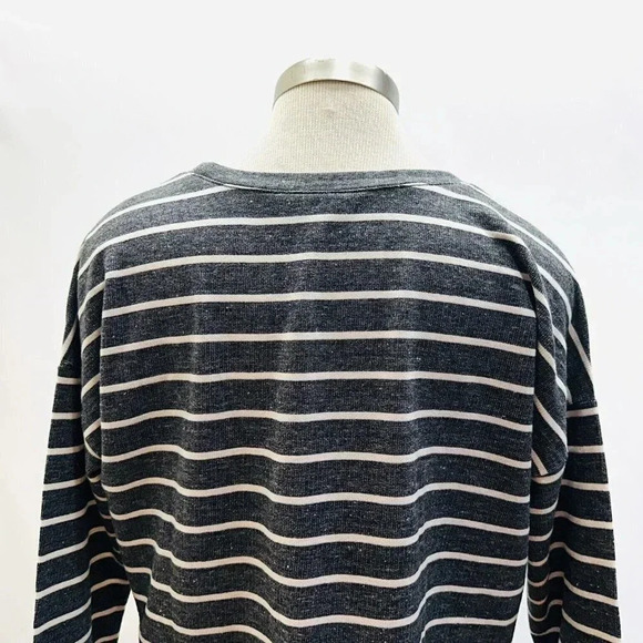 LOFT Women Long Sleeve Pullover Round Neck Gray/White Striped Shirt Size Medium - Picture 10 of 14